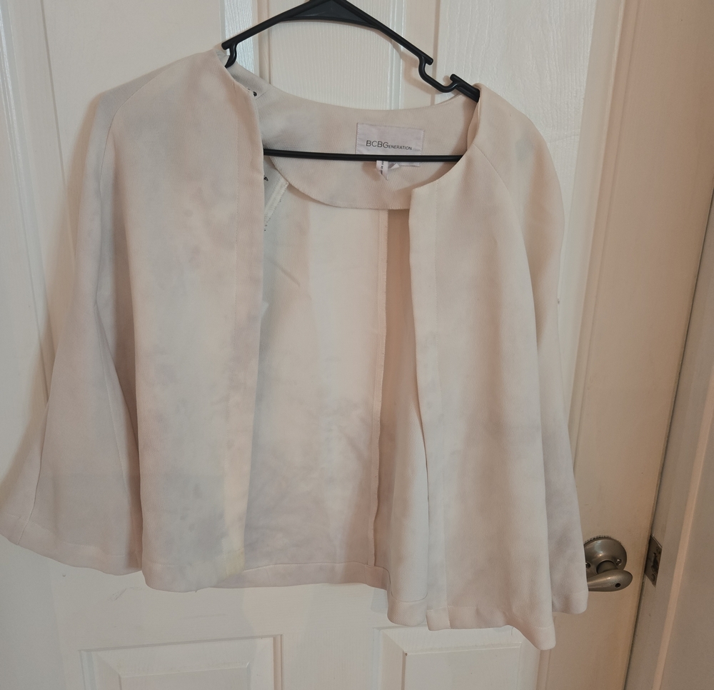 BCBGMaxAzria Light Ivory Open-Front Draped Blouse